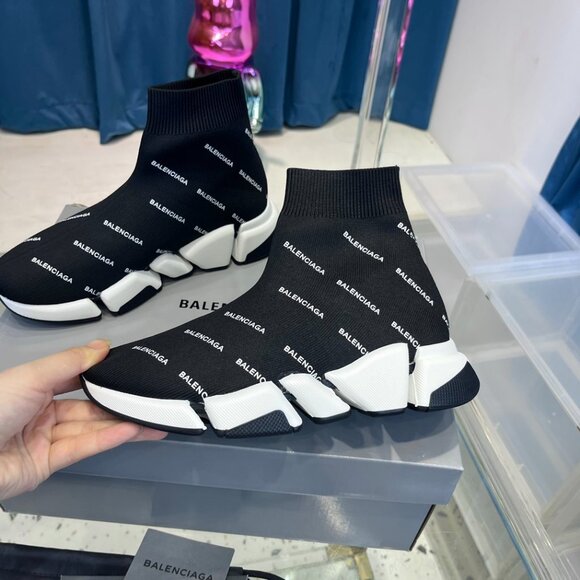 Balenciaga Black Knit Fabric Speed LT Clear Sneakers Size 44 - Picture 3 of 5